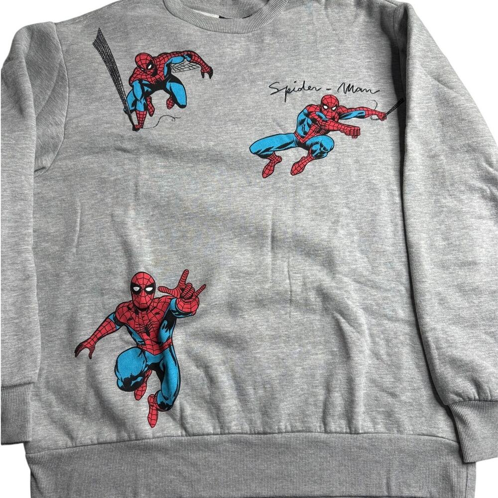 Marvel Spider-Man Gray Graphic Crewneck Sweatshirt Medium Pullover Embroidered - Picture 5 of 12